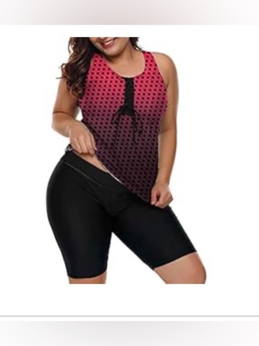🖤 Plus Size Polka Dot Swimdress Tankini Set with Bike Shorts